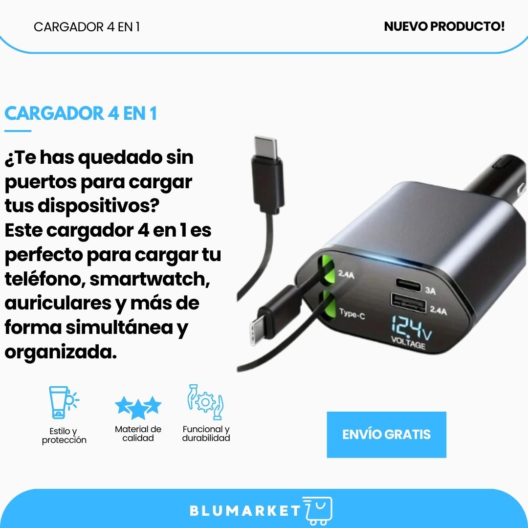 CARGADOR PARA CARRO 4 EN 1